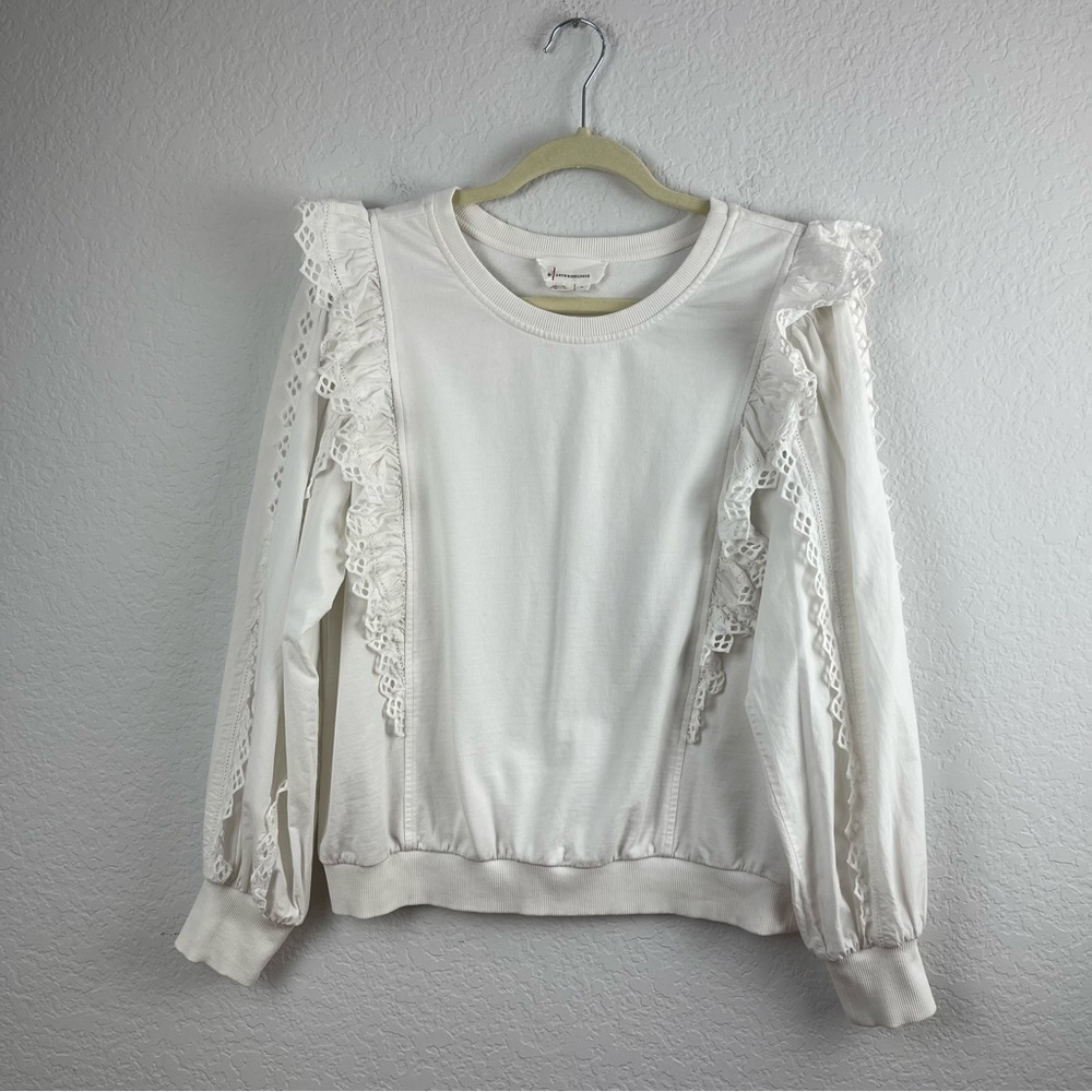 By Anthropologie White Ruffle Sleeve Top Sz M - Picture 7 of 13